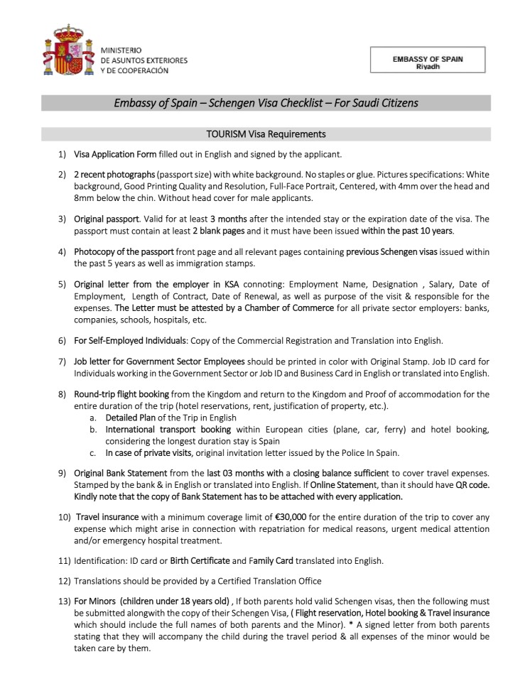 required-documents-checklist-for-spanish-schengen-visa-from-Saudi-Arabia