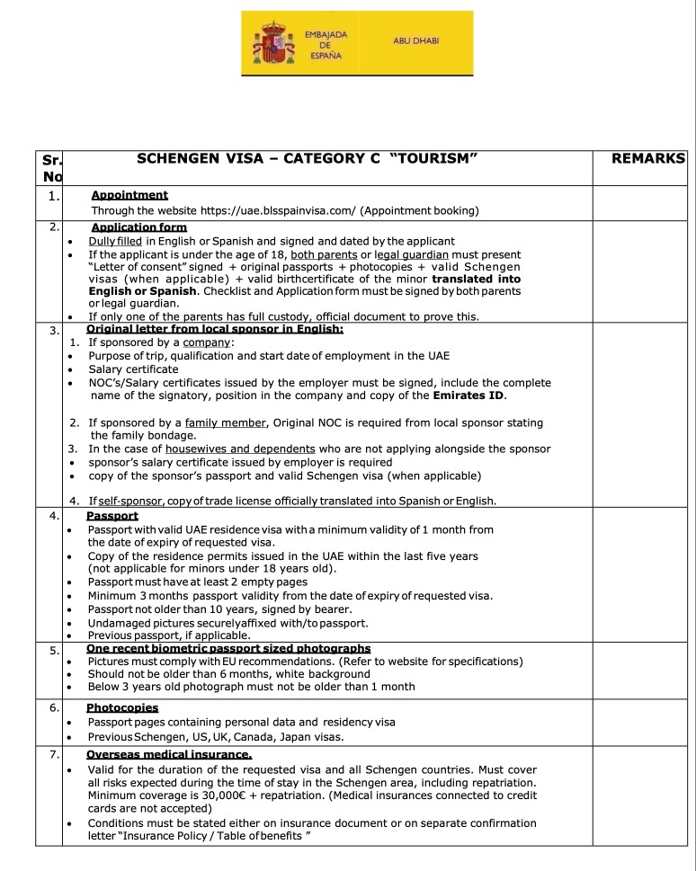 required-documents-for-spanish-visa-from-UAE