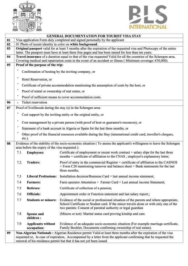 required-documents-list-for-spain-visa-from-algeria